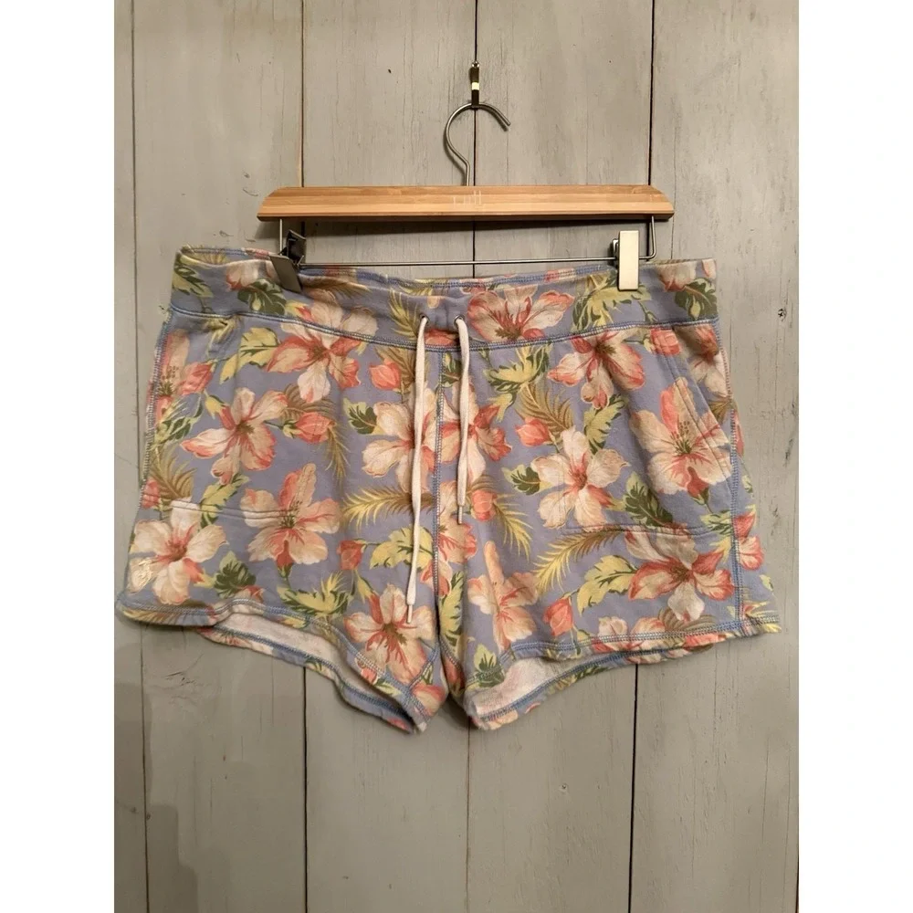 Polo Ralph‎ Lauren Fleece Shorts Blue Pink Floral Pockets Drawstring S-XL